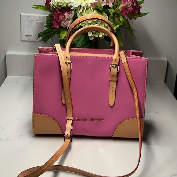 Dooney & Bourke Janine Pink and Tan Crossbody Tote Shoulder Bag - Picture 1 of 11